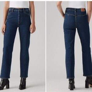 Levi's 28x27 Ribcage Riveted High Waist Ankle Straight Leg Jeans Dark Wash